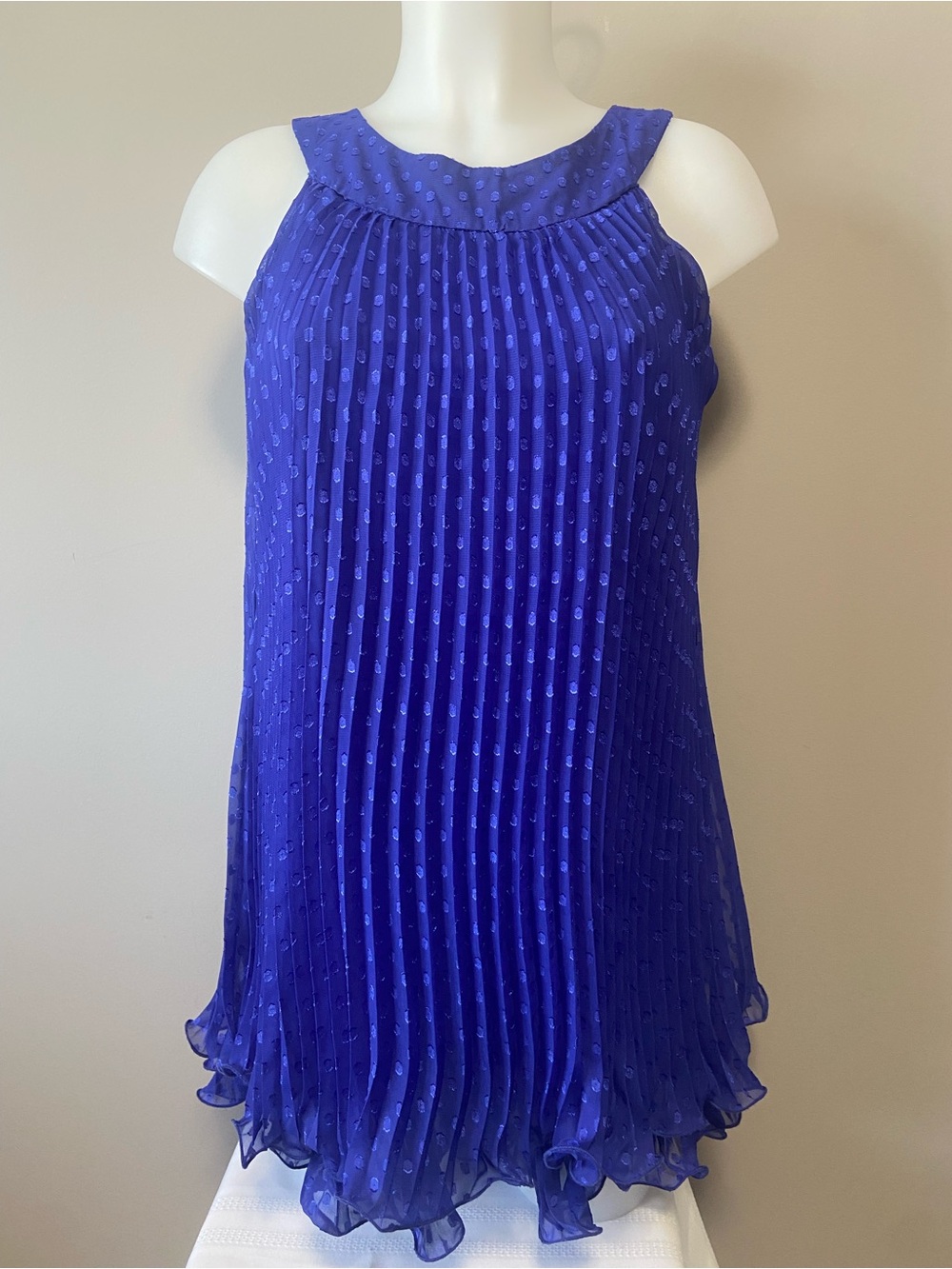 Pleated Halter Mini Dress in Royal Blue